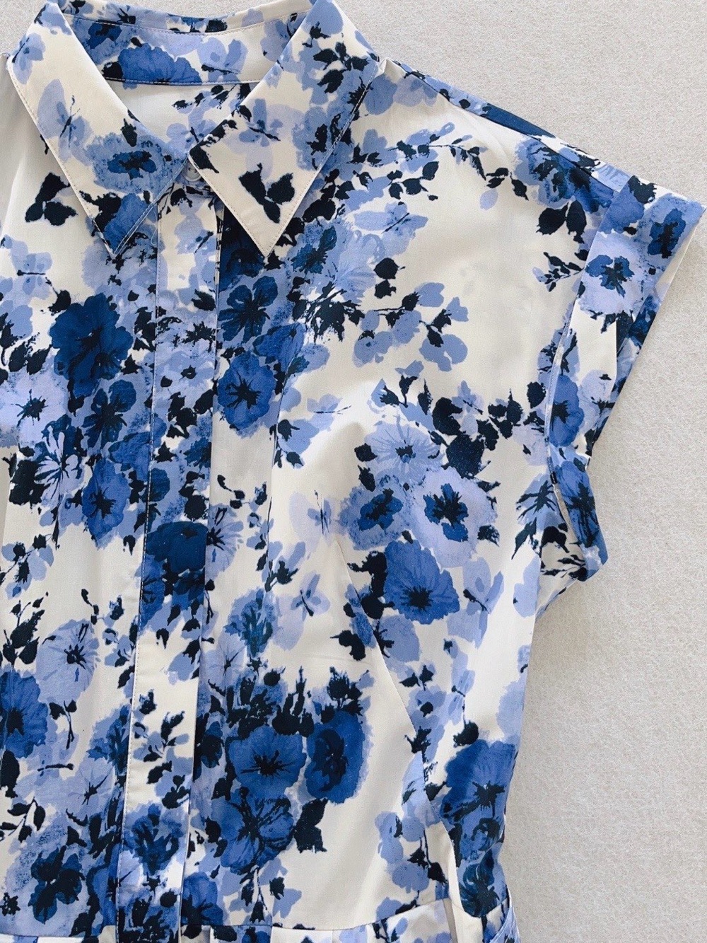 NWOT Cara Cara Blue Floral Belted Linen Midi Dress, Size US 2/4/6/8 - Picture 9 of 14